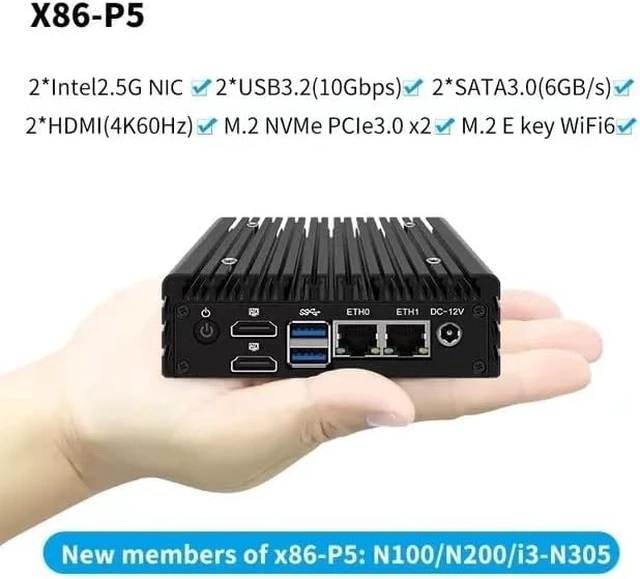 Alt view image 3 of 5 - X86 P5 Fanless Mini PC Firewall Router 12th Gen Intel N150
