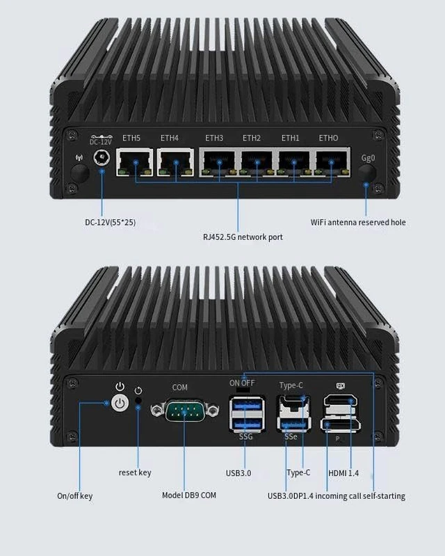 Alt view image 6 of 7 - Micro Firewall Appliance/Fanless Mini PC Core i5-8250U with 6 *I226 2.5G LAN,NO RAM NO SSD,Wifi/Bluetooth/5G , 2*DDR3L M.2 NVMe 2280 PCle3.0 × 4,Desktop Computer 4K Triple Display support Home Office