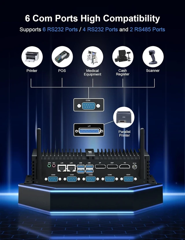 Alt view image 3 of 7 - HYSTOU Mini PC Windows 11 Pro, Mini Industrial Computer 8th i5-8250U(up to 3.4GHz) 8GB DDR4 512GB SSD Fanless mini pc, 4K Triple Display, WIFI5/BT4.2, 6RS232COM, Dual Gigabit Lan, VESA Mount, SIM Slot
