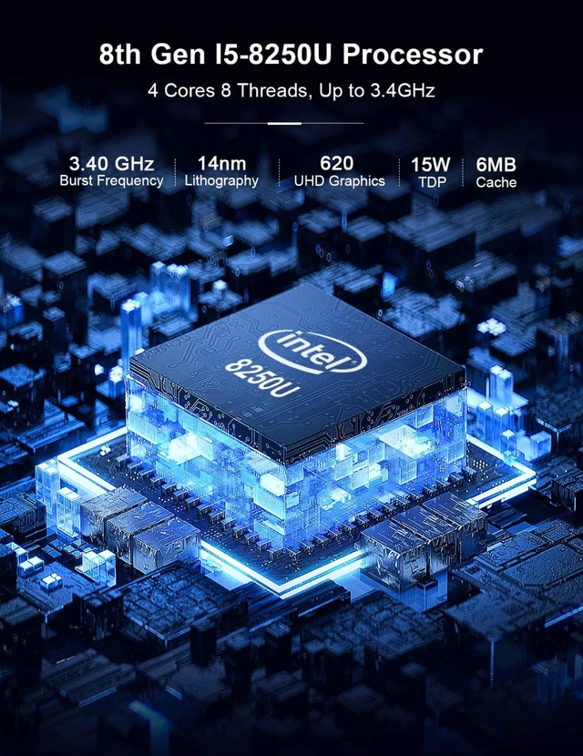 Alt view image 4 of 7 - HYSTOU Mini PC Windows 11 Pro, Mini Industrial Computer 8th i5-8250U(up to 3.4GHz) 8GB DDR4 512GB SSD Fanless mini pc, 4K Triple Display, WIFI5/BT4.2, 6RS232COM, Dual Gigabit Lan, VESA Mount, SIM Slot