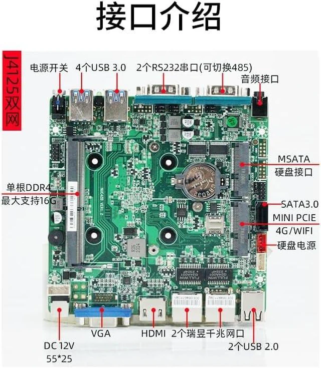 Main image of 8-PCB Industrial Mini PC, Fanless Mini PC Quad Core J4125,DDR4/Dual LAN/2*COM RS232(Support RS485)/HD VGA/USB3.0,Mini Desktop Computer Support Dual Band WiFi for Home Office,8GB RAM 128GB SSD