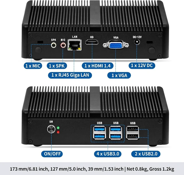 Alt view image 4 of 7 - SJRC Fanless Mini PC, Core i3-6006U Mini Desktop Computer with 4K HD + VGA, Gigabit LAN, 8GB RAM 256GB mSATA SSD, Small Form Factor PC for Home Office, Business, Linux
