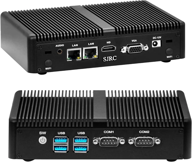 Main image of SJRC Fanless Mini PC, Core i5-4200U Industrial Micro Computer, Dual Gigabit RJ45 LAN Ports, 2 x RS232 COM, Embedded Linux miniPC, Barebone NO RAM/SSD/OS, HD + VGA, Mini PCIe
