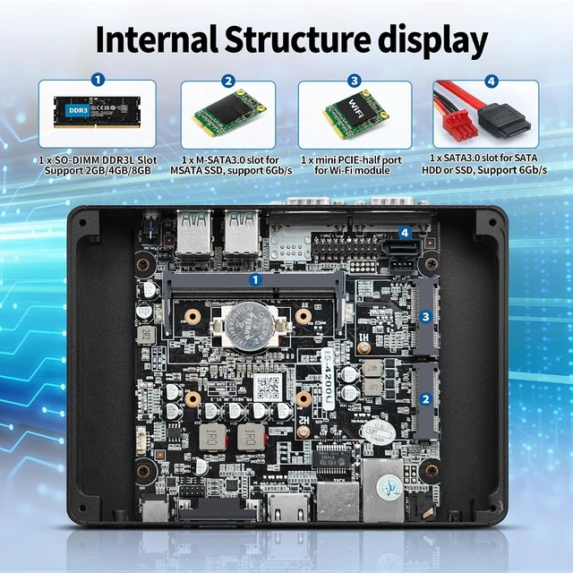 Alt view image 3 of 7 - SJRC Fanless Mini PC, Core i5-4200U Industrial Micro Computer, Dual Gigabit RJ45 LAN Ports, 2 x RS232 COM, Embedded Linux miniPC, Barebone NO RAM/SSD/OS, HD + VGA, Mini PCIe