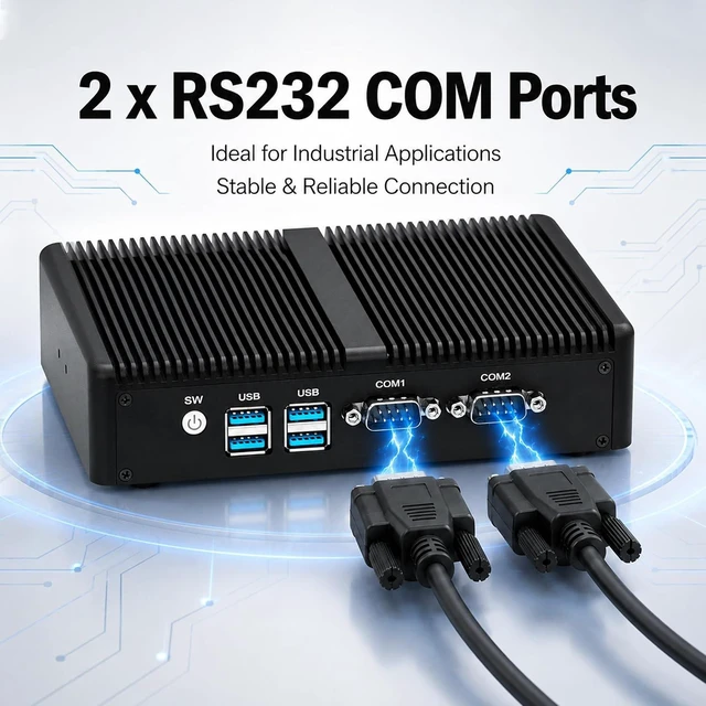 Alt view image 5 of 7 - SJRC Fanless Mini PC, Core i5-4200U Industrial Micro Computer, Dual Gigabit RJ45 LAN Ports, 2 x RS232 COM, Embedded Linux miniPC, Barebone NO RAM/SSD/OS, HD + VGA, Mini PCIe