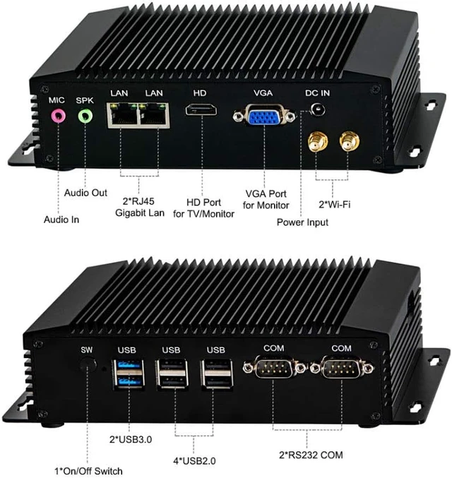 Alt view image 3 of 5 - PARTAKER Fanless Industrial PC, Mini PC with Celeron J1900/N3520/N2920 CPU, 8GB Ram 128GB SSD, 2xCOM, 2xUSB 3.0, 4xUSB 2.0, 2xLAN, HD Port, VGA, Wi-Fi, Windows 10 Pro