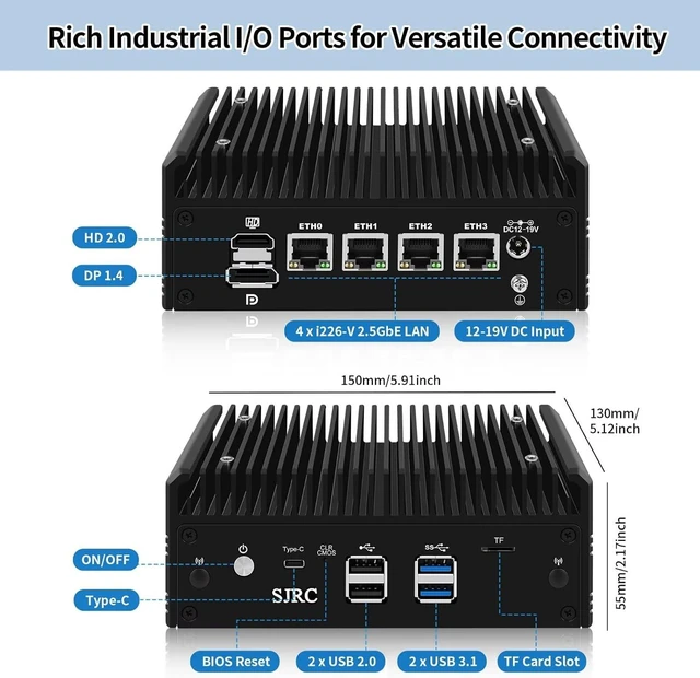 Alt view image 5 of 7 - SJRC AMD Ryzen 5 5500U Fanless Mini PC 4X i226-V 2.5GbE LAN, 6-Core Desktop Radeon Graphics, Triple 4K HD/DP/USB C, TF Slot, Barebone Micro PC for Home Office, No RAM/SSD/System