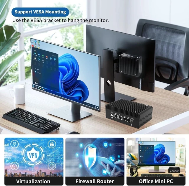 Alt view image 7 of 7 - SJRC AMD Ryzen 5 5500U Fanless Mini PC 4X i226-V 2.5GbE LAN, 6-Core Desktop Radeon Graphics, Triple 4K HD/DP/USB C, TF Slot, Barebone Micro PC for Home Office, No RAM/SSD/System