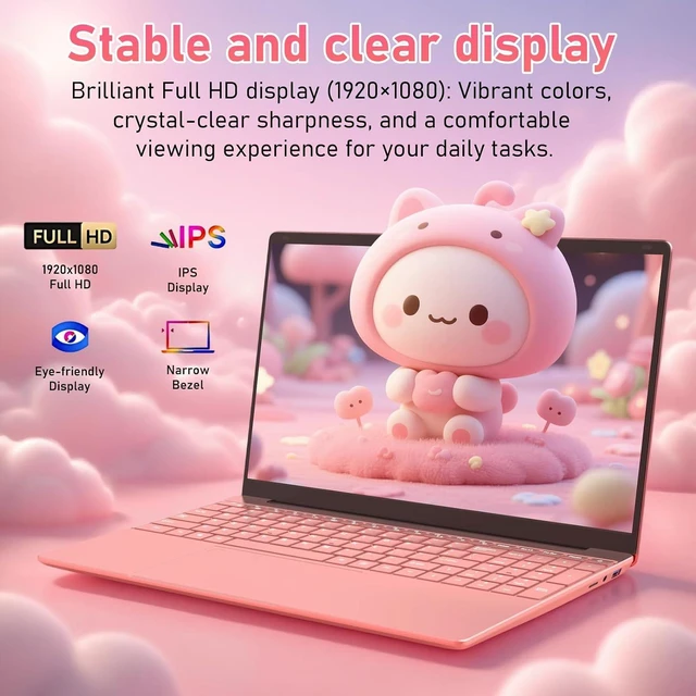 Alt view image 3 of 7 - 15.6 Inch Laptop Computer, Rose Gold Laptop with Fingerprint Reader, Backlit Keyboard, Intel Celeron 5205U, 8GB RAM 256GB SSD, Numeric Keypad, Notebook for College Students & Home Office