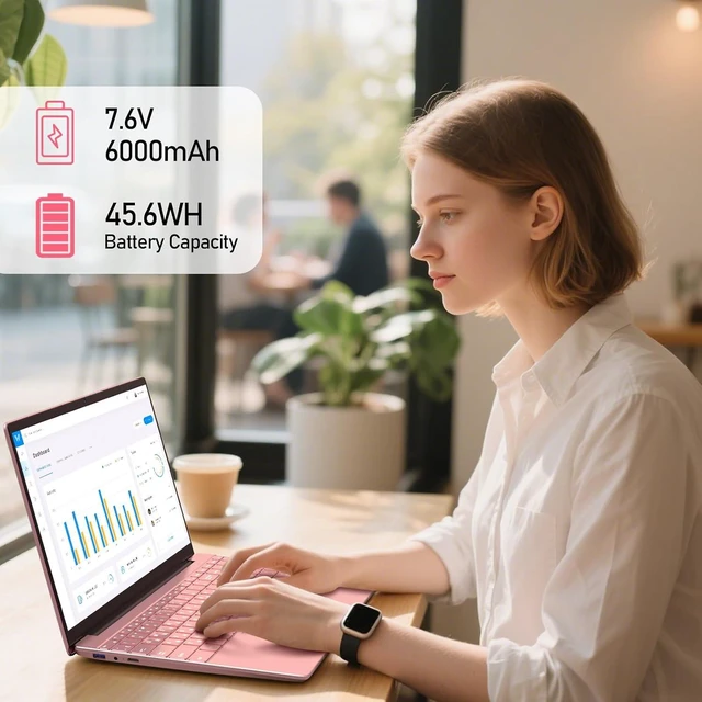 Alt view image 7 of 7 - 15.6 Inch Laptop Computer, Rose Gold Laptop with Fingerprint Reader, Backlit Keyboard, Intel Celeron 5205U, 8GB RAM 256GB SSD, Numeric Keypad, Notebook for College Students & Home Office