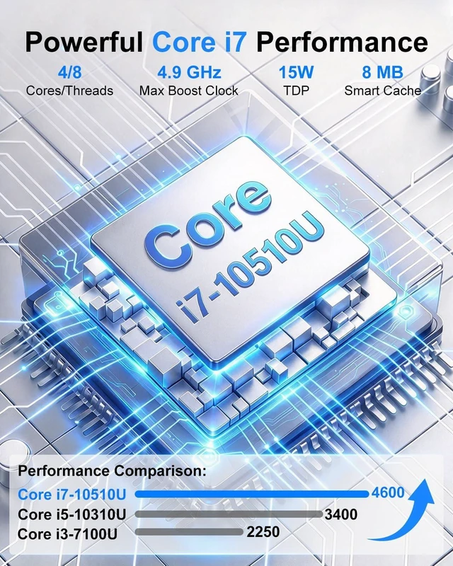 Alt view image 2 of 7 - BASOARO Fanless PC, Industrial Mini PC Core i7 10510U, 16GB RAM 256GB SSD, Gigabit Ethernet, 2 RS232 COM, 2HD DP Triple Display, 6 USB, Dual Band WiFi, BT, Micro Computer Win 11 Pro