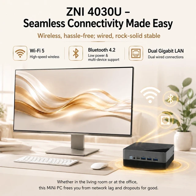 Alt view image 6 of 7 - Mini PC Core 4030U, 8GB DDR3 128GB M.2 SSD, Dual HDMI 2K, WiFi 5 BT 4.2, Low Power Consumption Small Desktop Computer for Home/Office/Business