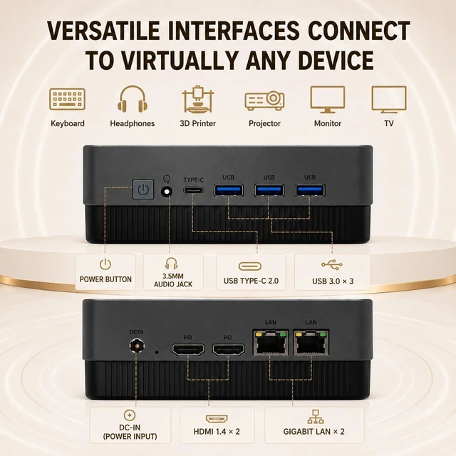 Alt view image 7 of 7 - Mini PC Core 4030U, 8GB DDR3 128GB M.2 SSD, Dual HDMI 2K, WiFi 5 BT 4.2, Low Power Consumption Small Desktop Computer for Home/Office/Business