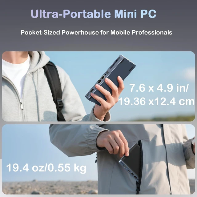 Alt view image 3 of 7 - Mini PC N150(up to 3.6GHz), 12GB DDR5 RAM 256GB/512GB/1TB M.2 SSD Mini PC with 8-Inch Touchscreen 4K Dual Display,WIFI6,BT5.2,12 Ports, Portable Micro Computer (N150-12GB+256GB)