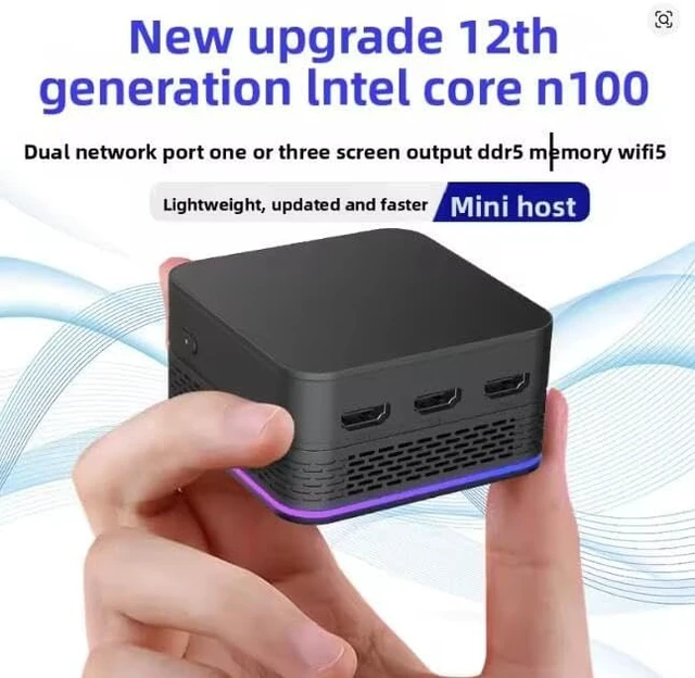 Alt view image 5 of 5 - 12th Gen AlderLake N100 N150 B5105 Dual Gigabit Ethernet Ports 3-HDMI2.0 Office Gaming 4K Portable Mini PC (N150 DDR5 8G-256)