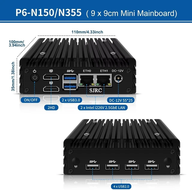 Alt view image 5 of 6 - SJRC X86 P6 Fanless Mini PC N150, 2 Port i226-V 2.5GbE LAN Micro Firewall Appliance Dual 4K HD, Desktop Compact PC Win 11 Pro, DDR5 16GB RAM 128GB SSD, USB 3.2, for Home Office