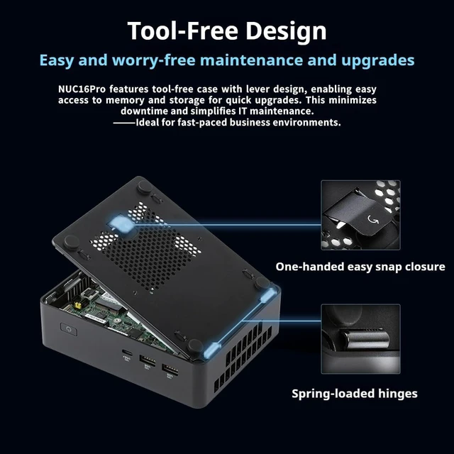 Alt view image 7 of 7 - NUC 16 Pro Mini PC: NUC16GDKU5 Intel Core Ultra 5 325, Intel Arc Graphics, Dual M.2 PCIe SSD, Quad 4K Display, Dual 2.5G LAN, Wi-Fi 7,Black, for Business & Content Creation (Barebone System)
