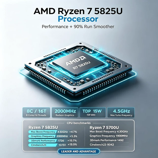 Alt view image 2 of 7 - Mini PC Ryzen 7 5825U 8-Core up to 4.5GHz, 8GB DDR4 RAM, 512GB SSD,2-Year Warranty, Triple 4K Display, Desktop Mini Computer for Home Office Business