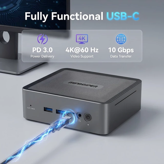 Alt view image 3 of 7 - Mini PC Ryzen 7 5825U 8-Core up to 4.5GHz, 8GB DDR4 RAM, 512GB SSD,2-Year Warranty, Triple 4K Display, Desktop Mini Computer for Home Office Business