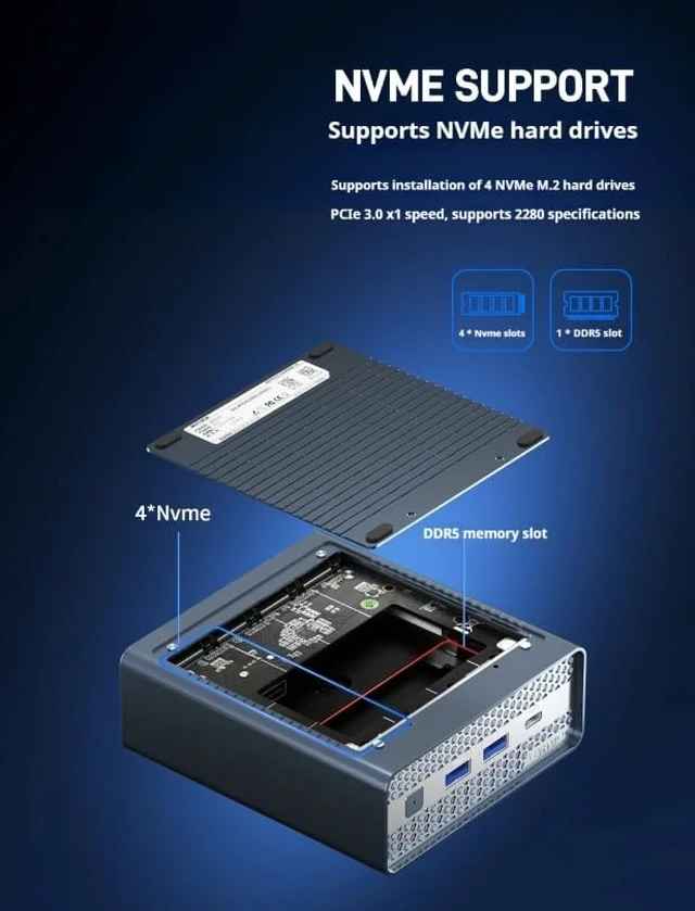 Alt view image 7 of 7 - Firewall Appliance Mini PC,M1S Inter N150 NAS Host Soft Route,4 Cores and 4 Threads,2*Intel i226-V 2.5G,1*DDR5 4800MHz Max 48GB,Supports up to 4*M.2 (PCIE3.0×1) Nvme 2280 (NO RAM NO SSD)