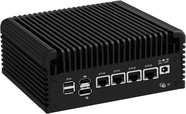 Main image of SJRC Fanless N150 Firewall Appliance (up to 3.6GHz), 4 x i226V 2.5GbE LAN Mini PC for Office/Home, Barebone DDR5 Micro PC, 8 USB, Support OPNsense, 4K (HD+DP), No RAM/SSD/OS