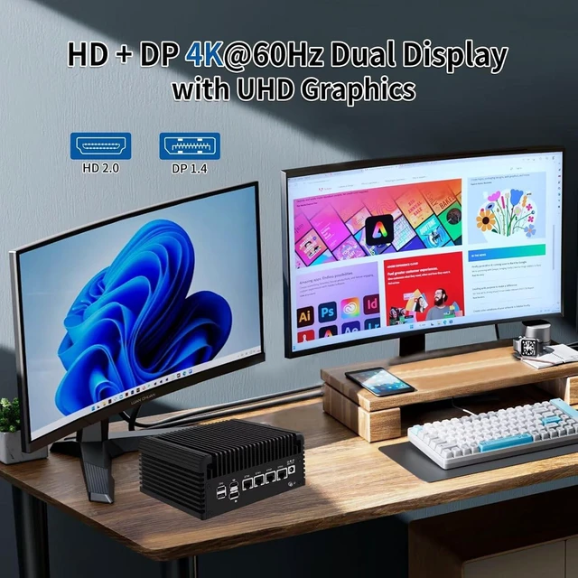 Alt view image 6 of 6 - SJRC Fanless N150 Firewall Appliance (up to 3.6GHz), 4 x i226V 2.5GbE LAN Mini PC for Office/Home, Barebone DDR5 Micro PC, 8 USB, Support OPNsense, 4K (HD+DP), No RAM/SSD/OS