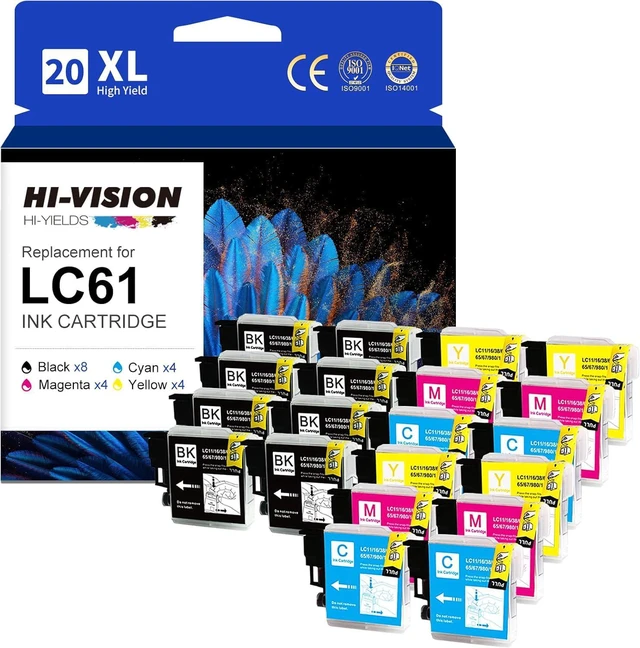 Main image of HI-VISION HI-YIELDS Compatible Ink Cartridges Replacement for Brother LC61 LC65 LC-61 LC61BK LC61C LC61M LC61Y to use with MFC-490CW MFC-495CW MFC-6490CW MFC-6890CDW (8BK, 4C, 4M, 4Y)