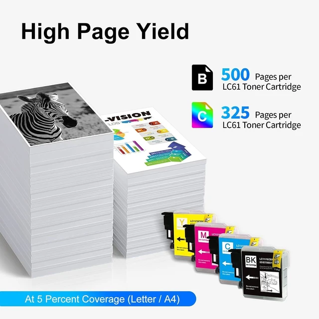 Alt view image 2 of 5 - HI-VISION HI-YIELDS Compatible Ink Cartridges Replacement for Brother LC61 LC65 LC-61 LC61BK LC61C LC61M LC61Y to use with MFC-490CW MFC-495CW MFC-6490CW MFC-6890CDW (8BK, 4C, 4M, 4Y)
