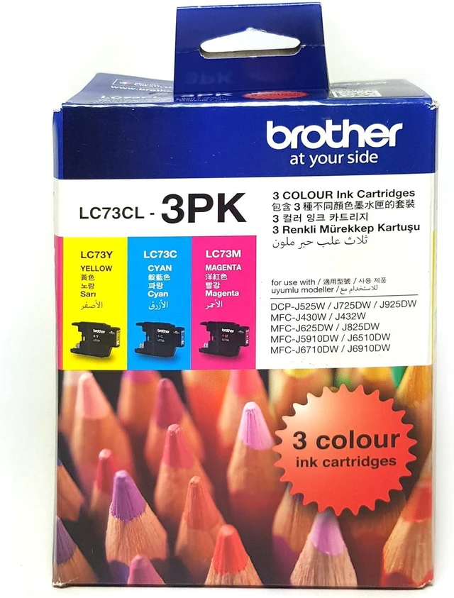 Main image of Brother Genuine LC73 Colour Pack, Includes 1x Cyan, 1x Magenta & 1x Yellow, Up to 600 Pages(LC-73CL3PK) for Use with: DCP-J525W, DCP-J725DW, DCP-J925DW, MFC-J430W, MFC-J432W, MFC-J625DW, MFC-J825DW