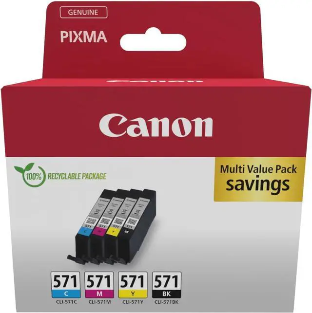 Main image of Canon CLI-571 Genuine Ink Cartridges, Pack of 4 (Black, Cyan, Magenta, Yellow) - Cardboard Multipack