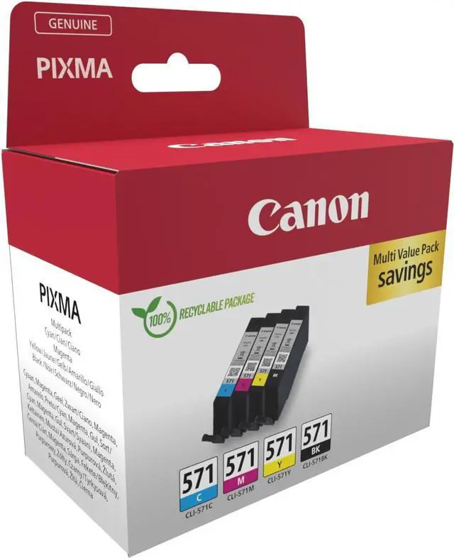 Alt view image 2 of 2 - Canon CLI-571 Genuine Ink Cartridges, Pack of 4 (Black, Cyan, Magenta, Yellow) - Cardboard Multipack