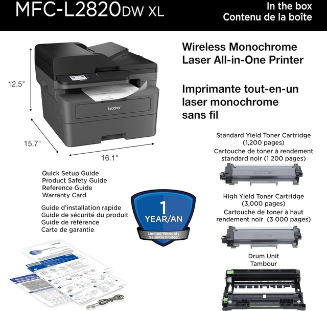 Alt view image 7 of 7 - Brother MFC-L2820DW XL Wireless Compact Monochrome All-in-One Laser Printer with Copy, Scan and Fax, Duplex, Black & White | Up to 4,200 Pages of Toner Included(1), Works with Alexa