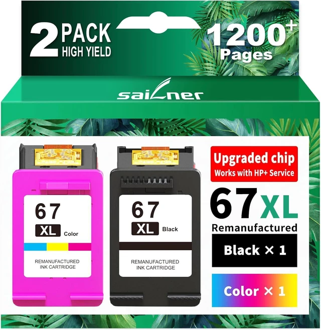 Main image of SAILNER 67XL Ink Remanufactured Ink Cartridge Replacement for HP 67XL 67 XL 67XXL for DeskJet 2755 4155 4155e 2752e 2700 2755e 4100 6400 Envy 6055 6000 6055e 6455 6455e 6458 Printer Black Color 67