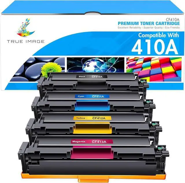 Main image of True Image Compatible Toner Cartridge Replacement for HP 410A 410X M477fnw CF410A CF411A CF412A CF413A Color Pro MFP M477fnw M477fdw M477fdn M452dn M452nw Printer (Black Cyan Yellow Magenta, 4-Pack)