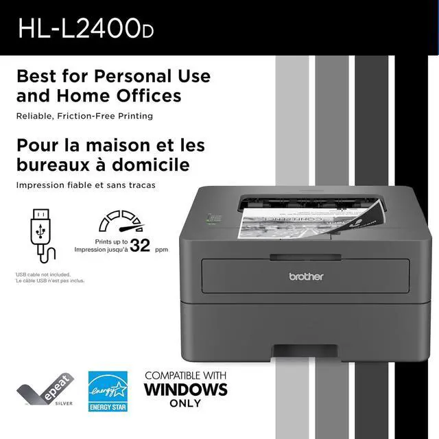 Alt view image 2 of 7 - Brother HL-L2400D Compact Monochrome Laser Printer with Duplex Printing, USB connectivity (Cable Sold Separately), Black & White Output