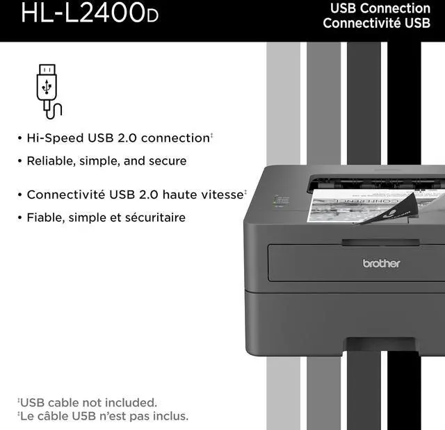 Alt view image 7 of 7 - Brother HL-L2400D Compact Monochrome Laser Printer with Duplex Printing, USB connectivity (Cable Sold Separately), Black & White Output