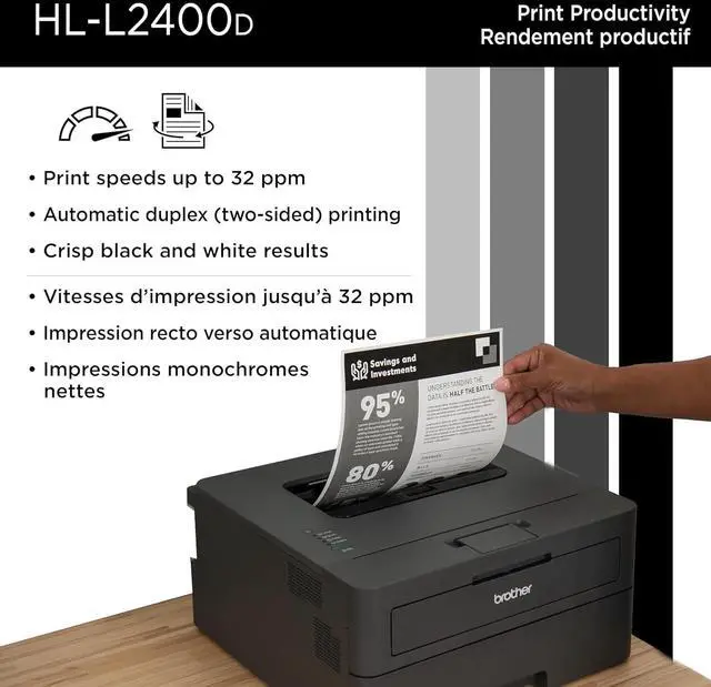 Alt view image 6 of 7 - Brother HL-L2400D Compact Monochrome Laser Printer with Duplex Printing, USB connectivity (Cable Sold Separately), Black & White Output