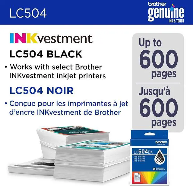 Alt view image 2 of 7 - Brother Genuine LC504BKS Standard Yield Black Ink Cartridge for Brother Printer MFC-J1365DW