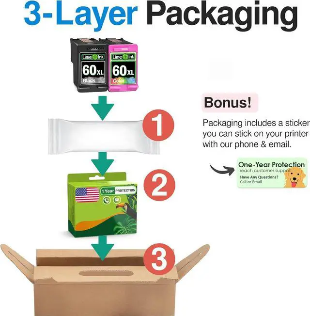 Alt view image 7 of 7 - Limeink Remanufactured Ink Cartridge Replacement for HP 60 Ink Cartridge Combo Pack Color Black for HP 60 Black Color Combo Pack for HP60 Cartridges 60XL for Printers 2