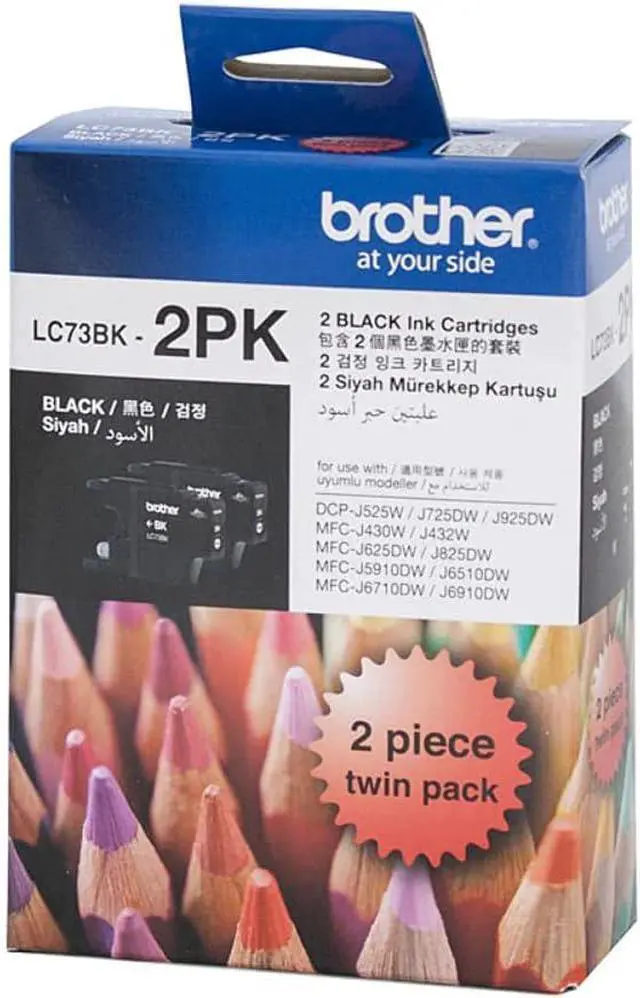 Main image of Brother Genuine LC73BK High-Yield Ink Cartridge Twin Pack, Black, Up to 600 Pages, (LC-73BK2PK) for Use with: DCP-J525W, DCP-J725DW, DCP-J925DW, MFC-J430W, MFC-J432W, MFC-J625DW, MFC-J825DW