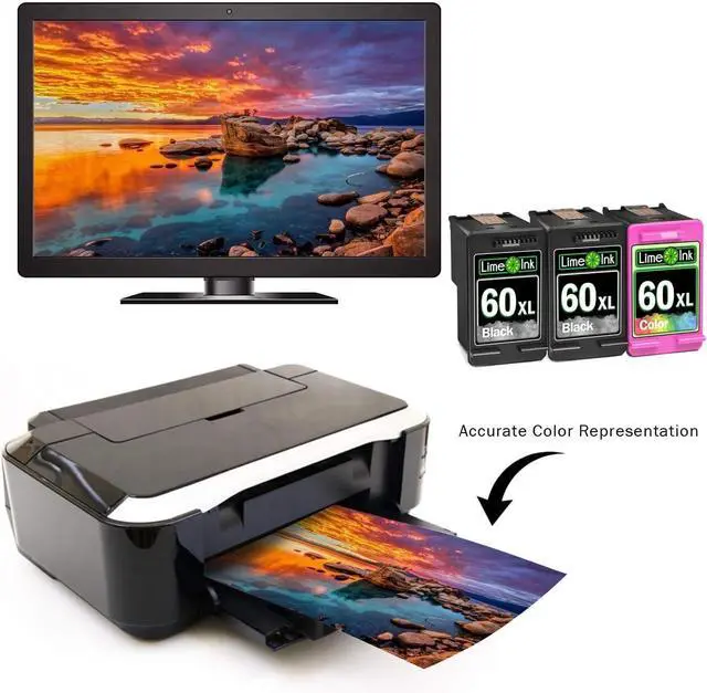 Alt view image 4 of 7 - Limeink Remanufactured Ink Cartridge 60XL 60 XL Replacement for HP Envy 100 110 120 Photosmart c4680 c4780 c4795 d110 Deskjet d2680 f2430 f4280 f4440 f4480 f4580 Printer (2 Black, 1 Color)
