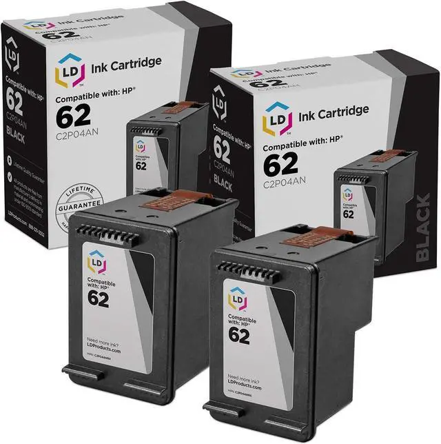 Main image of LD Remanufactured Ink Cartridge Replacement for HP 62 C2P04AN (Black, 2-Pack)