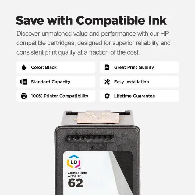 Alt view image 6 of 7 - LD Remanufactured Ink Cartridge Replacement for HP 62 C2P04AN (Black, 2-Pack)