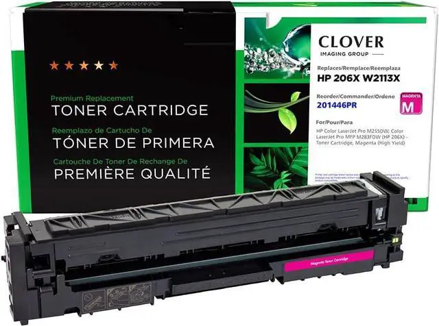Main image of Clover Remanufactured High Yield Toner Cartridge (Reused OEM Chip) Replacement for HP 206X (W2113X) | Magenta