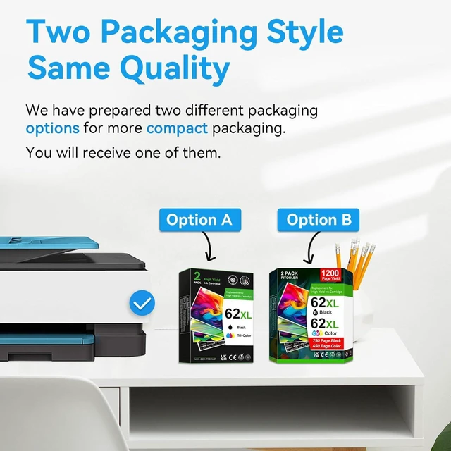 Alt view image 2 of 7 - High Yield 62XL Ink Cartridges Black Tri-Colour Compatible for HP 62 Ink Cartridge Works with HP Envy 5540 5640 5660 7644 OfficeJet 5740 5741 8040 Printer, 750 Pages Black, 450 Pages Color