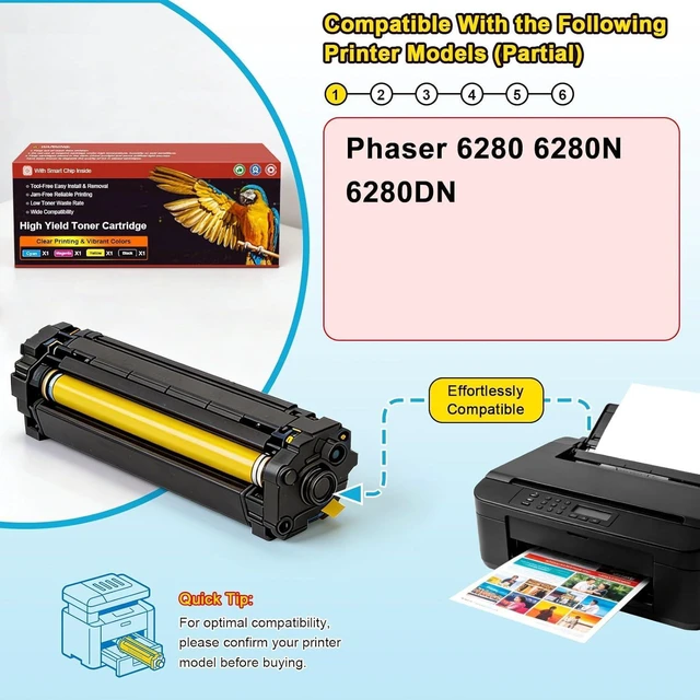 Alt view image 2 of 7 - 106R01391 106R01388 106R01389 106R01390 Toner Cartridge Compatible for Xerox Phaser 6280 6280N 6280DN Printers, 3,000 Page Yield, High Speed Printing with Low Energy Consumption 4
