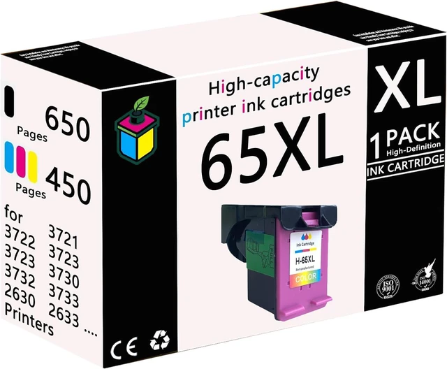 Main image of 65XL High Yield Ink Cartridge Replacement for HP 65 65XL Ink Cartridge for HP OfficeJet Pro 2620 2621 2622 2623 2624 2625 2628 2630 2630 2633 2634 2652 2655 3720 3721 Printers,Color *1