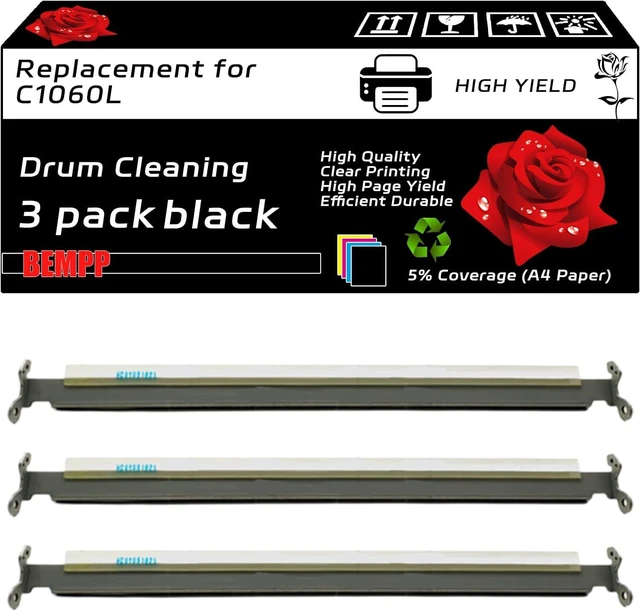 Main image of C1060L Drum Cleaning Blade Compatible for Konica Minolta Press C1060 C1060L C1070 C1070P Printers, with Chip, High Yield 8000 Pages, Clear Printing (3 Pack Black)