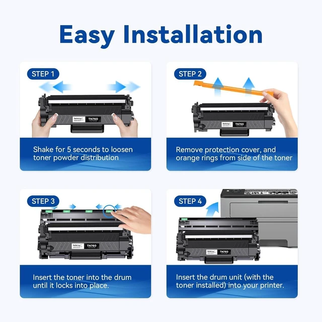 Alt view image 4 of 7 - TN760 High Yield Toner Cartridges Replacement for TN 760 TN-760 TN730 Toner Compatible with MFC-2710DW HL-L2395DW DCP-L2550DW HL-L2370DW HL-L2690DW HL-L2390DW MFC-L2750DW Printers(4 Pack)