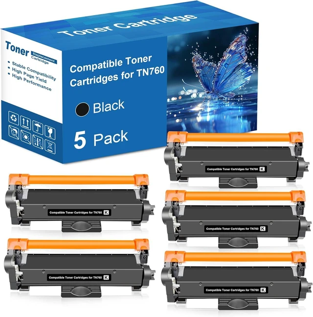 Main image of TN760 Toner Cartridge Black Replacement for Brother TN 760 Toner Cartridges Compatible for Brother DCP-L2550DW HL-L2350DW HL-L2370DW HL-L2370DW XL HL-L2390DW HL-L2395DW Printers (5-Pack, Black)